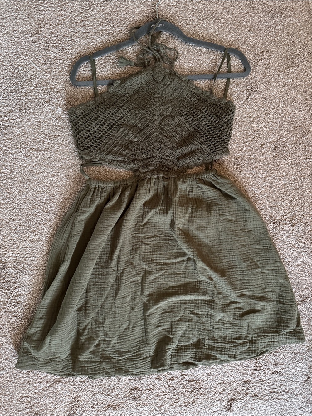 Aerie High Neck Crochet Cutout Dress